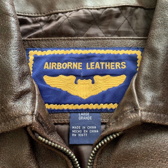 AIRBORNE Leather Jacket BROWN Coat Mens Large Vintage Please See Pictures - Picture 4 of 11